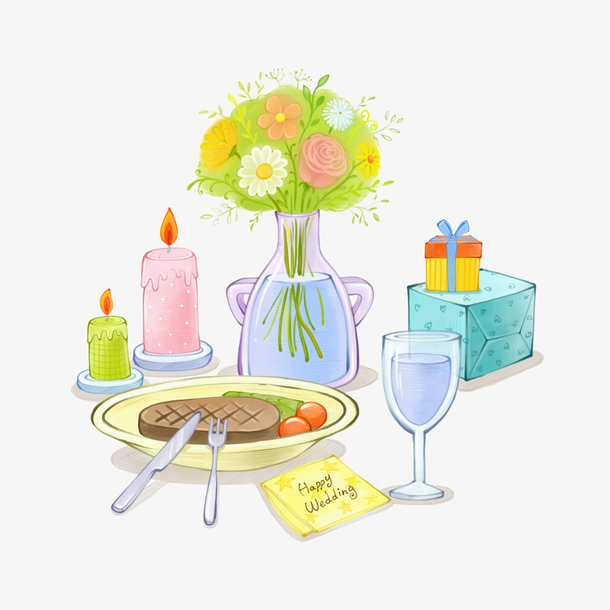 烛光晚餐手绘插画