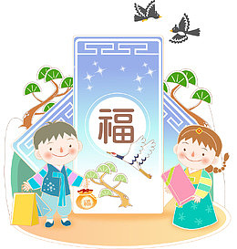手绘春节送礼场景图