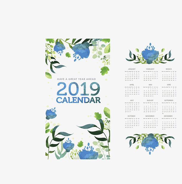 蓝色花朵2019日历