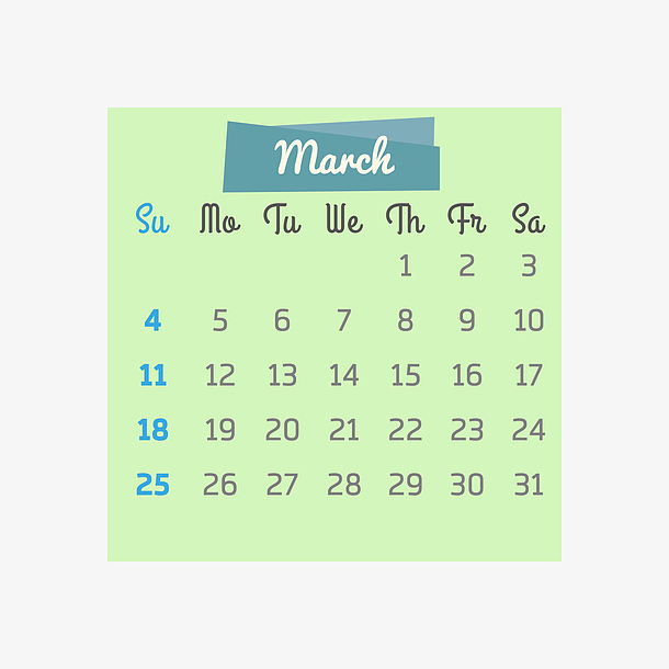 绿色2018年三月四边形日历