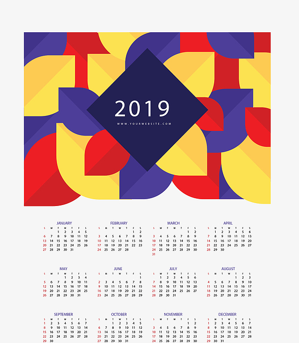 彩色花纹2019年日历