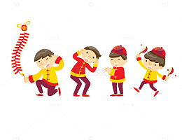 卡通过年放鞭炮的孩子免抠图