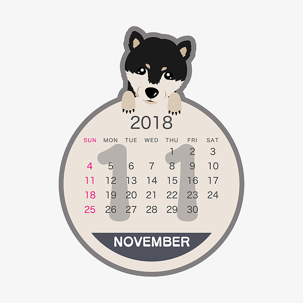 灰色2018狗年十一月圆形日历