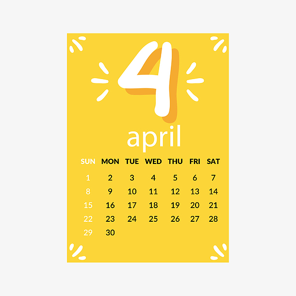 黄色2018年4月日历
