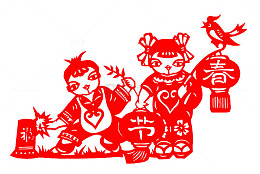 中国风小孩剪纸
