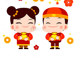 中国风童男童女喜庆海报