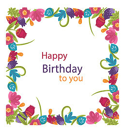 五彩花朵生日贺卡