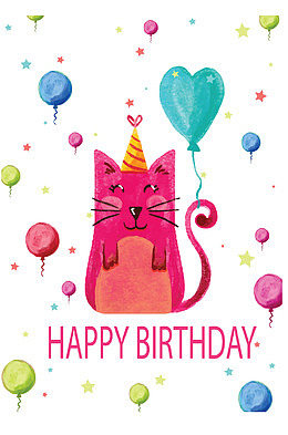 粉红色水彩猫咪贺卡