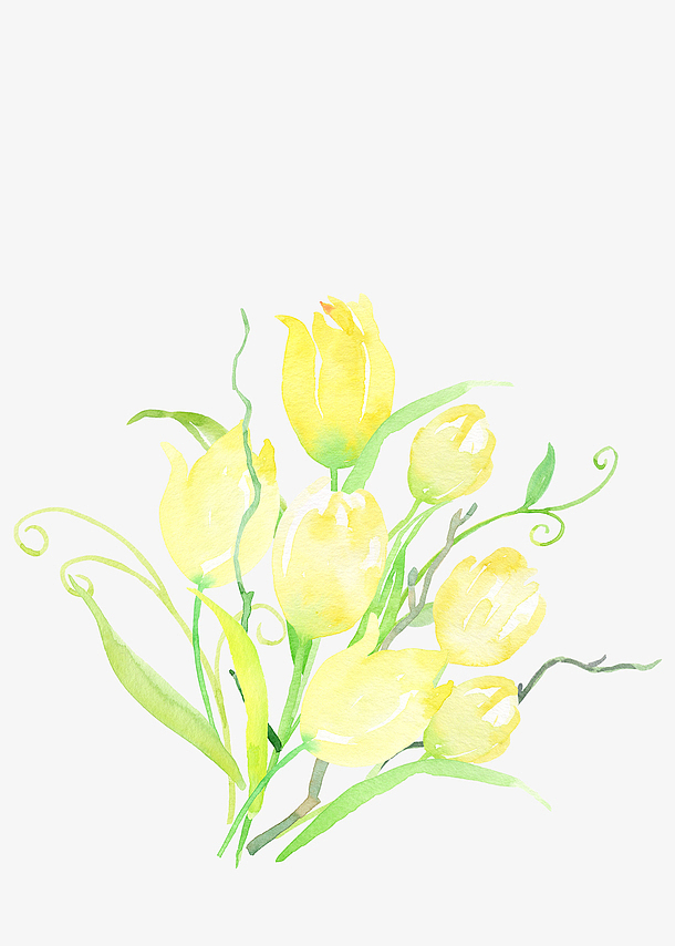 黄色手绘清新水墨花卉