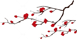 红色中国风桃花花枝
