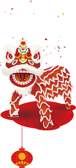 新年红色中国风装饰舞狮png