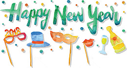 绿色水彩新年快乐