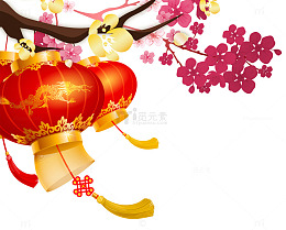 春节红灯笼与红梅png免抠图