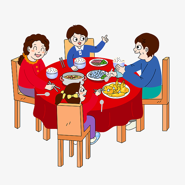 卡通新年团聚的一家人