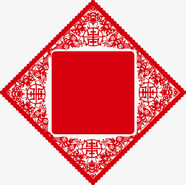 红色中国风方形剪纸