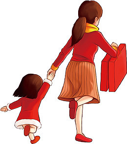 归家的女人和小孩