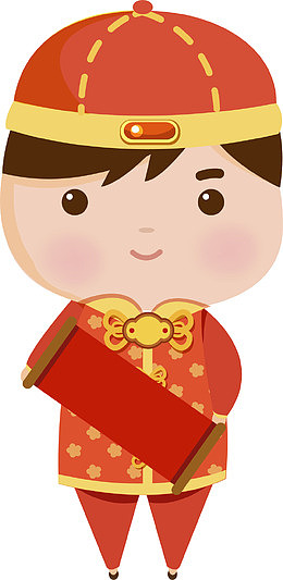 新年拿着春联的小朋友