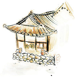 手绘茅屋