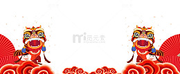 红色中国风舞狮底纹