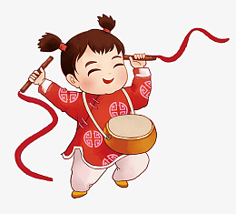 卡通儿童新年打鼓游街活动素材