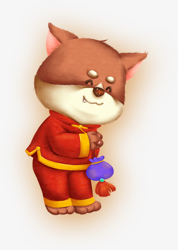 拿着紫色福袋的猫咪