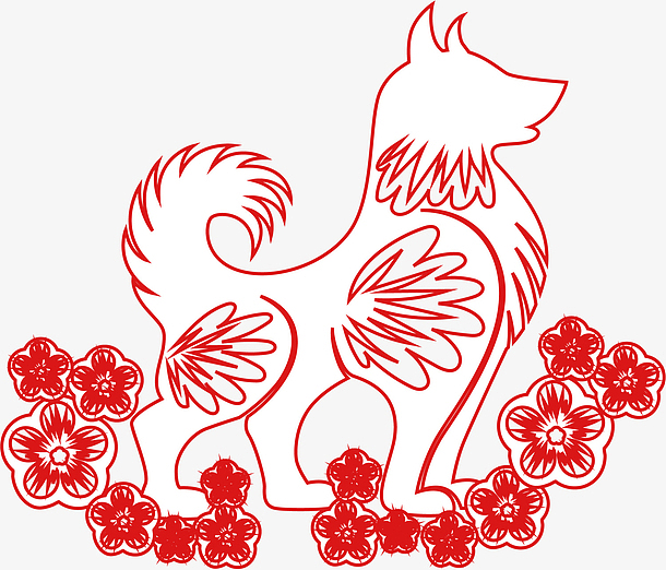 春节红色小狗剪纸