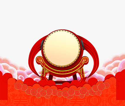 红色立体新年大鼓免抠