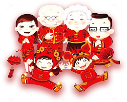 红色中国风春节一家人