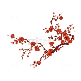 红色中国风桃花花枝