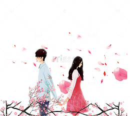 卡通浪漫情人牵手插画免抠
