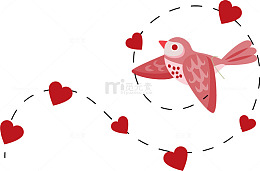 情人节线条爱心小鸟
