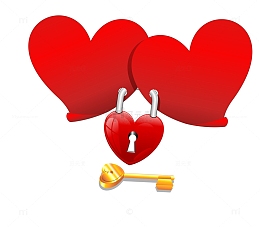 矢量爱心锁金钥匙