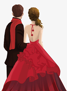 手绘情侣背影元素