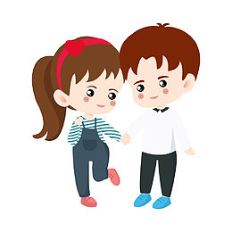 情人节牵手散步的男女孩插画