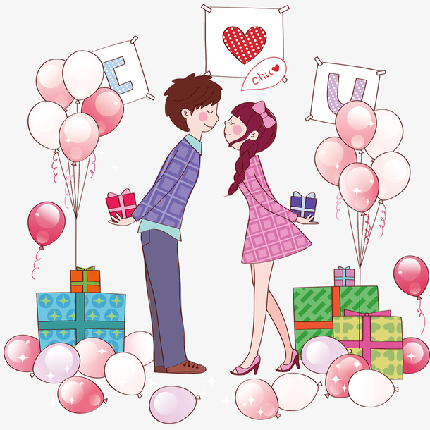 2018情人节浪漫情侣卡通插画设计