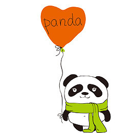 手绘卡通手拿心形气球熊猫