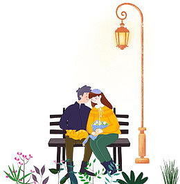 卡通手绘小情侣插画素材