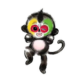 中国风水墨画一只可爱的眨眼睛的
