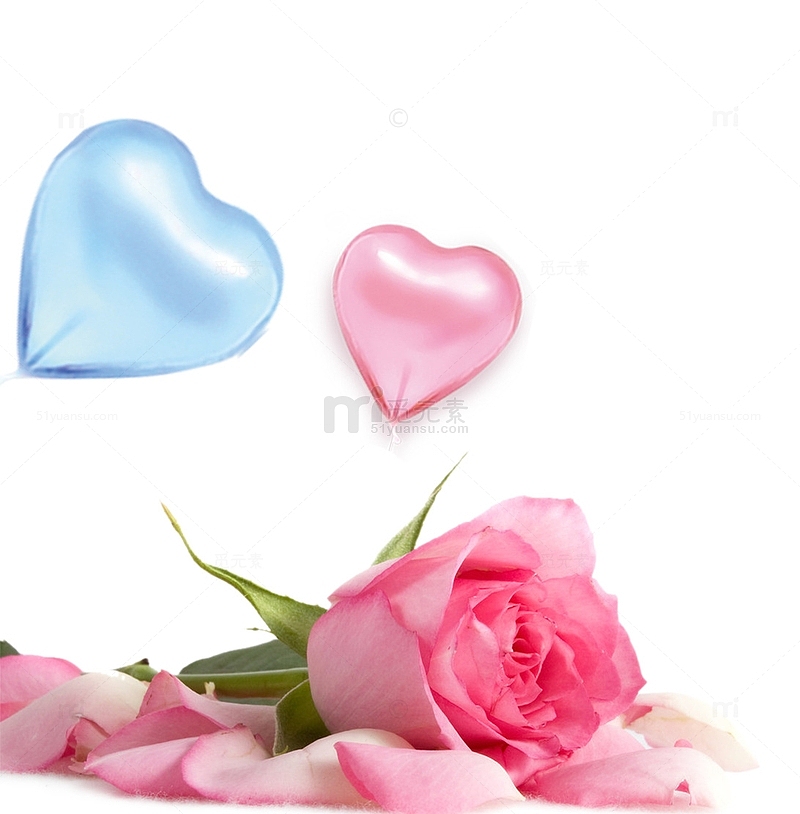 免抠粉色玫瑰花彩球爱心气球装饰
