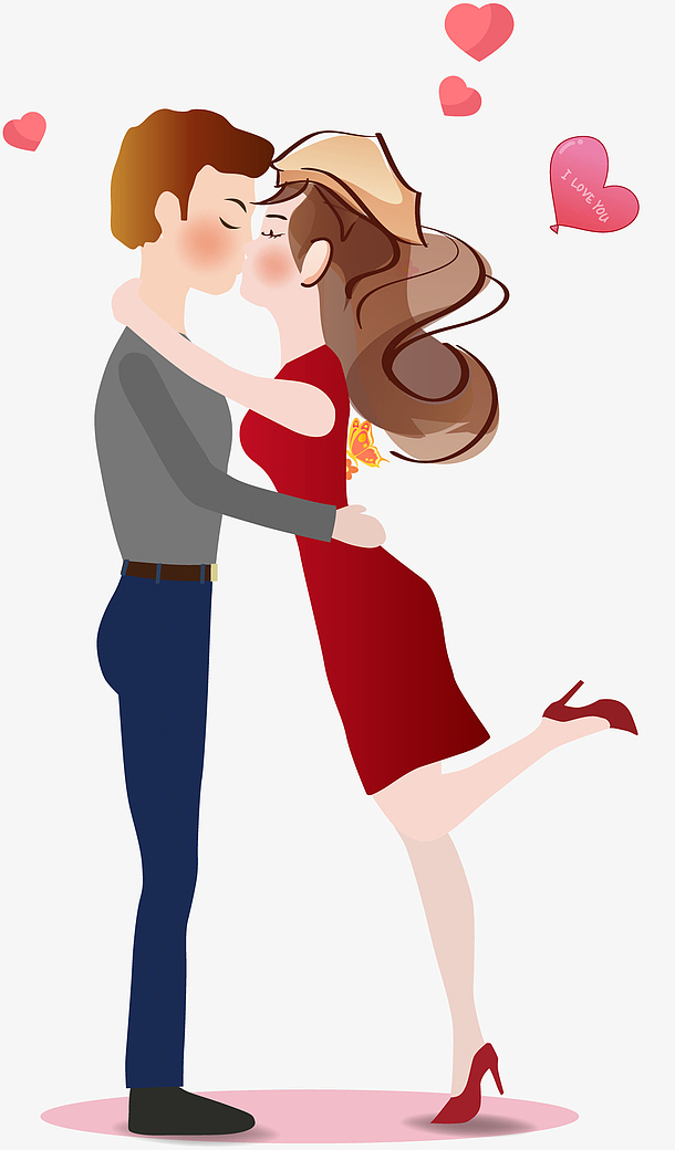 卡通手绘亲吻的情侣插画