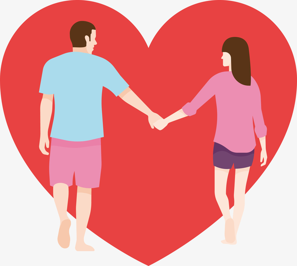 红色爱心手拉手情侣