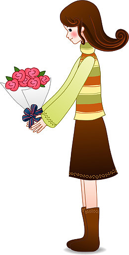 情人节卡通捧花女孩