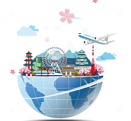 免抠地球上的日本樱花装饰