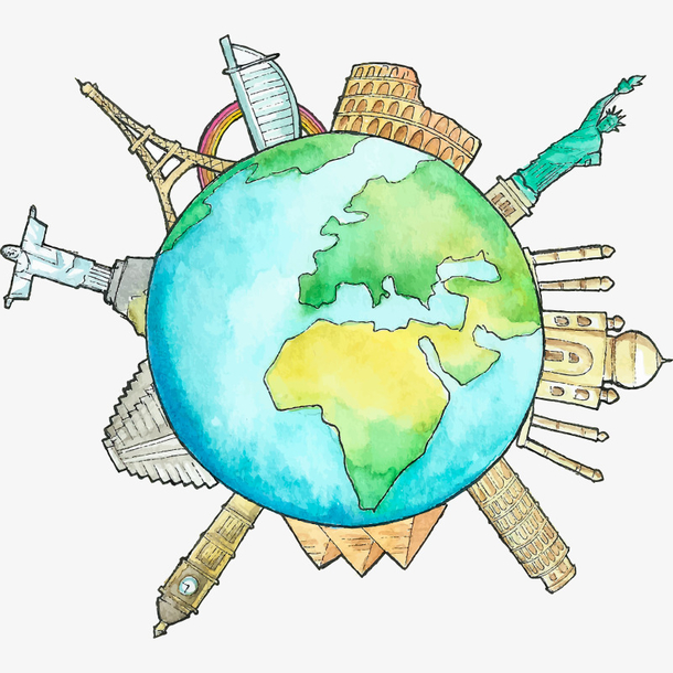 手绘彩铅插图国际风景名胜插画