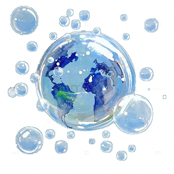 创意蓝色地球水彩泡泡