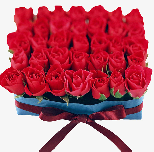 红玫瑰方形鲜花包扎实物图