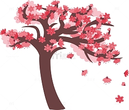 春天花海桃树桃花矢量素材