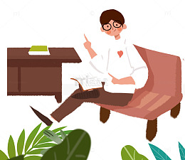 卡通手绘插画戴眼镜的男人读书