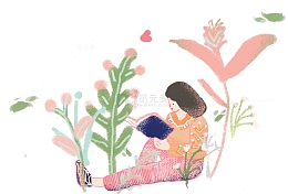 坐在花丛中看书的女孩