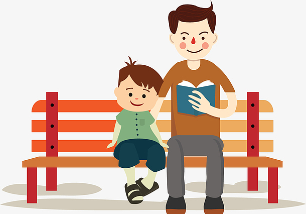 公园里跟儿子看书的人